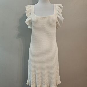 Anthropologie Cream Knit Midi Dress with Ruffle Sleeves